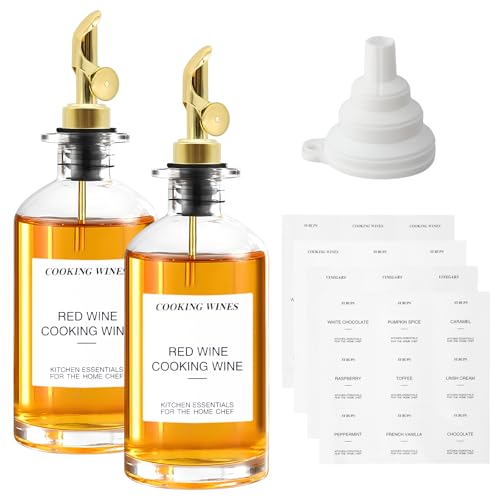 Dokeno 2er Pack 350ml Ölflasche Essig & Ölflaschen Set, Ölflaschen zum Befüllen, Ölflasche mit Ausgießer, Ölspender Set, Inklusive Etiketten und Trichter, für Olivenöl Essig und Mehr (Gold) von Dokeno