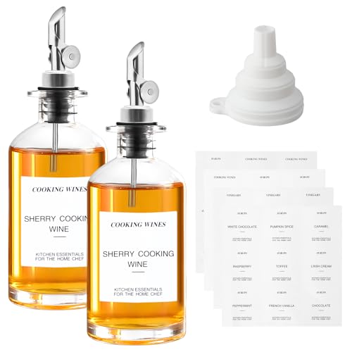 Dokeno 2er Pack 350ml Ölflasche Essig & Ölflaschen Set, Ölflaschen zum Befüllen, Ölflasche mit Ausgießer, Ölspender Set, Inklusive Etiketten und Trichter, für Olivenöl Essig und Mehr (Silber) von Dokeno