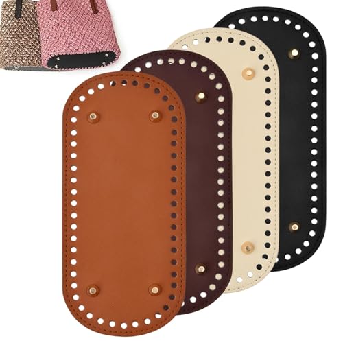 Dokeno 4 Stück PU Leder Taschenboden zum Häkeln 4 Farbe Oval Taschenboden Häkeltasche Bottom Shaper Pad mit Löchern für Handtasche Strickbeutel DIY-Zubehör 22x10 cm von Dokeno