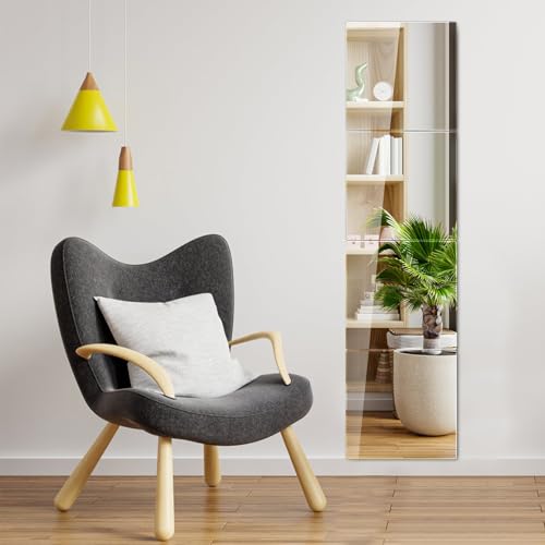 Dokeno 4PCS Ganzkörperspiegel Selbstklebend,30x30cm HD DIY Wandspiegel Flexibler Klebespiegel Acrylic Spiegelfolie,Spiegel Wand Lang Spiegelfliesen Selbstklebend Klebespiegel mit Klebe Mat (4, Oblong) von Dokeno