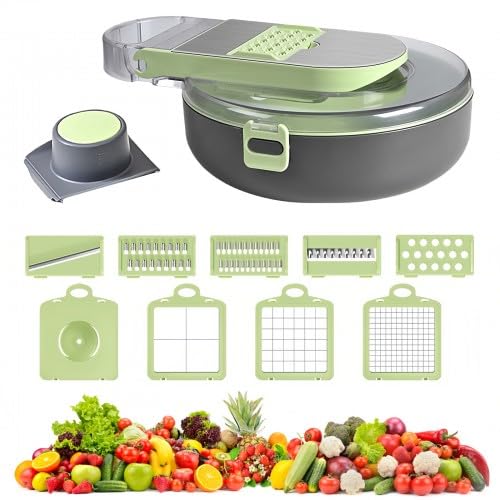 Dokeno Gemüseschneider, Multifunktion Gemüsehobel Gemüseschneider Manuell, Zwiebelschneider Gurkenhobel Küchenhacker Zwiebelhacker, Nicer Dicer für Würfel, Stifte, Scheiben, Streifen & Viertel von Dokeno