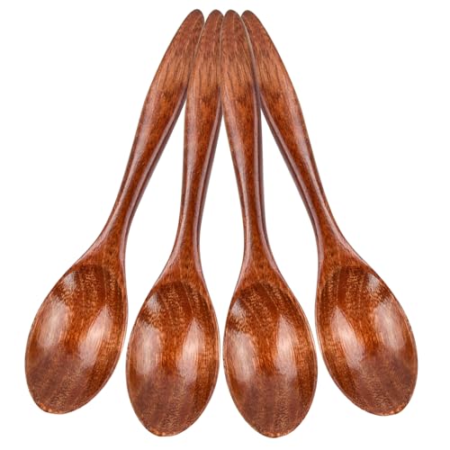 Dokeno Holzlöffel 4 Stück Umweltfreundliches Besteck Mischen Rühren Kochen Wooden Spoon Küchenzubehör für Heiße Schokolade Honig Kaffee Tee von Dokeno