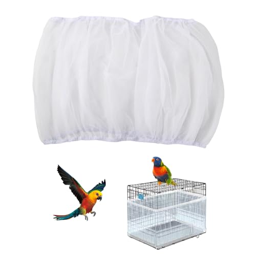 Dokeno Vogelkäfig Abdeckung,Verstellbarer Vogelkäfig Netz Käfigabdeckung Belüftet Vogelkäfig Samenfänger Schutznetz Mesh Rock für Käfige mit einem Umfang von 145-200 cm für Rund Quadratisch Käfig von Dokeno