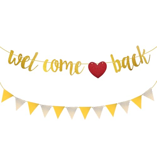 Dokeno Welcome Back Girlande, Glitzerbanner Dekoration Golden Schule Saison Banner Herzlich Willkommen Girlande für Schule Familie Aktivitäten Fotorequisiten Dokeno Welcome Back Girlande, Glitzerbanner Dekoration Golden Schule Saison Banner Herzlich Willkommen Girlande für Schule Familie Aktivitäten Fotorequisiten von Dokeno