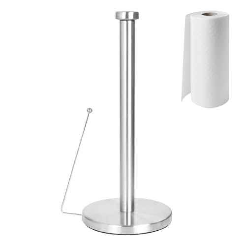 Küchenrollenhalter, Silber Küchenrollenhalter Stehend mit Spannarm und Gewichteter Basis, Küchenpapierhalter aus Edelstahl, Papierrollenhalter für Esszimmer, Küche und Baderaum (15 x 33.5 cm) von Dokeno
