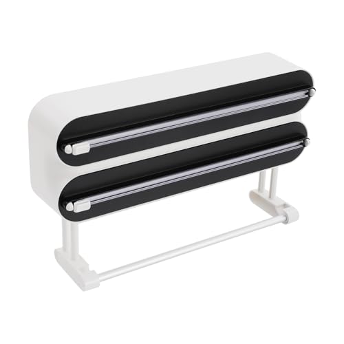 3in1 Wandrollenhalter Küche, Frischhaltefolienspender mit Küchenrollenhalterung, Küchenrollenhalter mit Folienschneider, Aluminiumfolien-Spender für Küche, Restaurant (Schwarz+ Weiß) von Dokiiovo