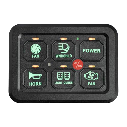 6 Gang Schalter Panel Kit, 720W Universal-Schalttafel, 6-Fach-Schalttafel mit Automatische Dimmfunktion, 9-30V, Geeignete sich für Wohnmobile, Boot, LKW, UTV, ATV (Grün) von Dokiiovo