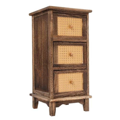 Dokiiovo 3-Stufiger Vintage-Aufbewahrungsschrank Schmal, Kommode mit 3 Schubladen, Retro Holz Lagerschrank für Wohnzimmer, Schlafzimmer, Büro, 30x30x63 cm (Braun+Holzfarbe) von Dokiiovo