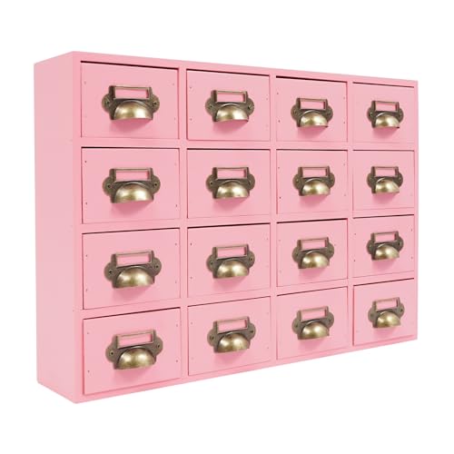 Dokiiovo Desktop Schubladenschrank Holz, Klein Vintage Kommode mit 16 Schubladen, 16-Schubladen-Schrank, Schreibtisch-Schubladen-Organisator für Haushalte, Büros, 50x10x35 cm (Rosa) von Dokiiovo