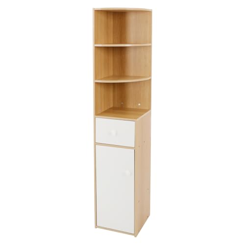 Dokiiovo Eckregal mit Tür und Schublade, stehendes Bücherregal, Standregal Schmal, Platzsparender Eckschrank für Schlafzimmern, Wohnzimmer, Büro, 30x30x150 cm (Eiche Farbe) von Dokiiovo