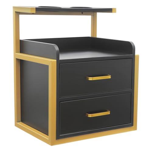 Dokiiovo Hängender Salon-Wandschrank, Wandmontierter Salon-Speicherschrank, Aufbewahrungstisch mit 2 Schubladen und Haartrocknerständer, für Spas, Friseurläden, Salons, 40x30x48 cm (Gold+Schwarz) von Dokiiovo