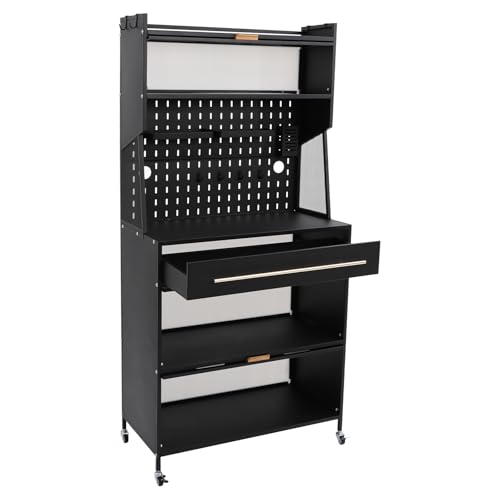 Dokiiovo Küchenschrank mit Arbeitsplatte und Schubladen, Halboffen Buffetschrank auf Rollen, Mikrowellenschrank mit 4 Haken, 1 Stäbchenhalter, 2 Gewürzplättchen, Küchenbuffet, Schwarz, 80x42x168cm Dokiiovo Küchenschrank mit Arbeitsplatte und Schubladen, Halboffen Buffetschrank auf Rollen, Mikrowellenschrank mit 4 Haken, 1 Stäbchenhalter, 2 Gewürzplättchen, Küchenbuffet, Schwarz, 80x42x168cm von Dokiiovo