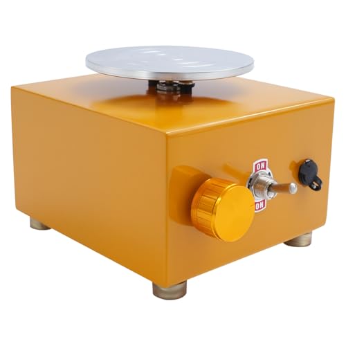 Dokiiovo Mini-Töpferscheibe, Elektrische Töpferscheibe Maschine, Metall-Drehteller Töpferscheibe, 2000 U/min Einstellbare Keramik Rad Maschine, Geeignet für Anfänger, Enthusiasten usw. (Gelb) von Dokiiovo