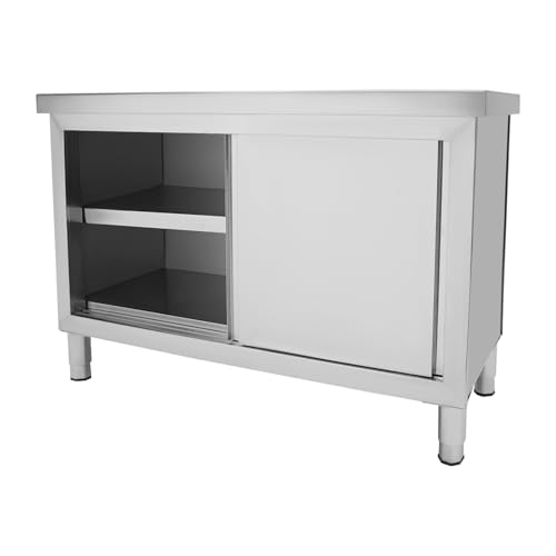 Dokiiovo Schiebetür-Arbeitstisch aus Edelstahl, Arbeitsschrank mit Schiebetüren, Küchen Arbeitstisch, Gastro Edelstahlschrank für Küche, Restaurant, Garten (120x50x86cm) von Dokiiovo