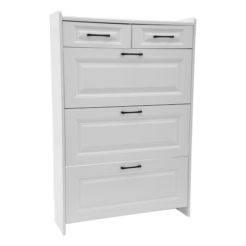 Dokiiovo Schuhschrank mit 2 Schubladen und 3 Klappen, Freistehender Schuhkipper für 16-24 Paar Schuhe, Holz Schuregal für Eingang, Wohnzimmer, Flur, 80x24x120 cm Dokiiovo Schuhschrank mit 2 Schubladen und 3 Klappen, Freistehender Schuhkipper für 16-24 Paar Schuhe, Holz Schuregal für Eingang, Wohnzimmer, Flur, 80x24x120 cm von Dokiiovo