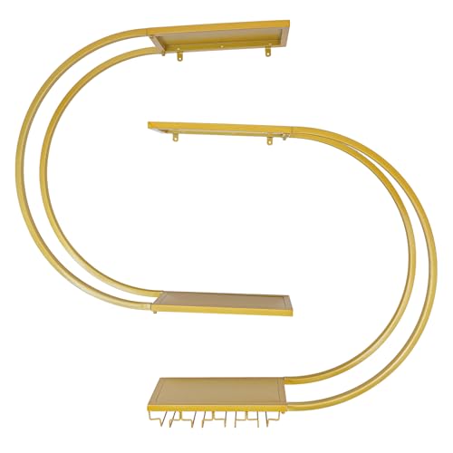 Dokiiovo Wand Montiertes Weinregal, Halbkreises Weinregal mit Weinglashaken, Flaschenregal aus Metall mit 4 Ebenen, Geeignet für Küche, Bar, Restaurant, 120x20x120 cm (Gold) von Dokiiovo