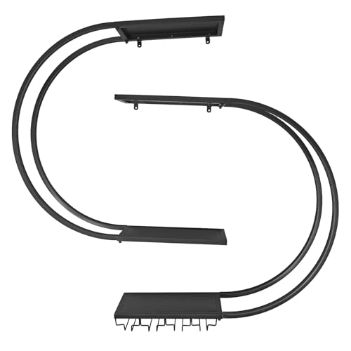 Dokiiovo Wand Montiertes Weinregal, Halbkreises Weinregal mit Weinglashaken, Flaschenregal aus Metall mit 4 Ebenen, Geeignet für Küche, Bar, Restaurant, 120x20x120 cm (Schwarz) von Dokiiovo