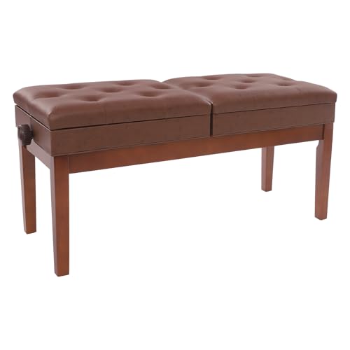 Doppelsitzer Pianobank, Klavierbank mit Stauraum, Groß Klavierhocker für 2 Personen, Sitzflächen Unabhängig Höhenverstellbar, 108x39x48 cm (Braun) von Dokiiovo