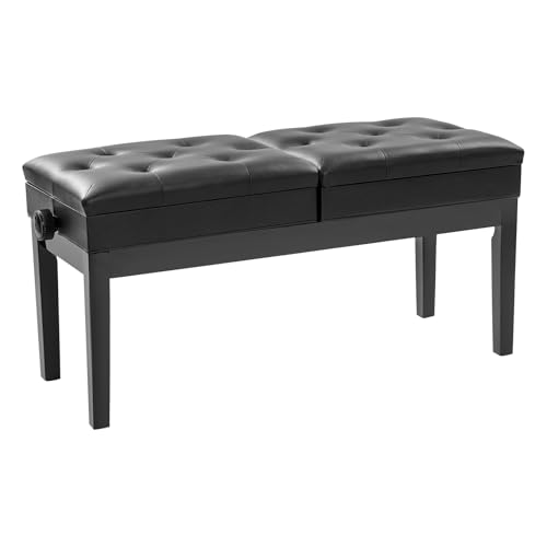 Doppelsitzer Pianobank, Klavierbank mit Stauraum, Groß Klavierhocker für 2 Personen, Sitzflächen Unabhängig Höhenverstellbar, 108x39x48 cm (Schwarz) von Dokiiovo