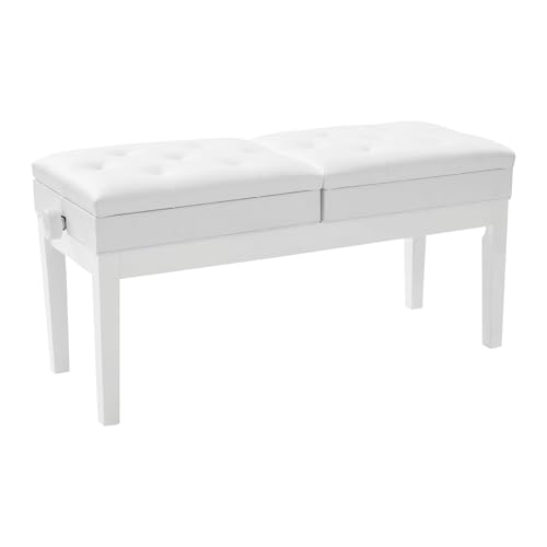 Doppelsitzer Pianobank, Klavierbank mit Stauraum, Groß Klavierhocker für 2 Personen, Sitzflächen Unabhängig Höhenverstellbar, 108x39x48 cm (Weiß) von Dokiiovo