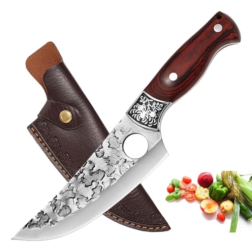 Doklasu Kochmesser Japanischer Stil Ausbeinmesser Handgeschmiedete Küchenmesser Full Tang High Carbon Steel 5Cr15MoV Kochmesser mit rotem Holzgriff und Scheide Doklasu Kochmesser Japanischer Stil Ausbeinmesser Handgeschmiedete Küchenmesser Full Tang High Carbon Steel 5Cr15MoV Kochmesser mit rotem Holzgriff und Scheide von Doklasu