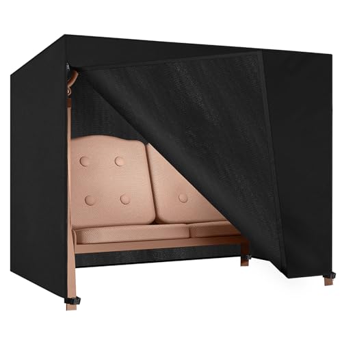 Dokon Hollywoodschaukel Abdeckung 3 Sitzer Wasserdicht Winterfest Winddicht UV-Beständiges Robustes Oxford-Gewebe Schutzhülle für Gartenschaukel, Schaukelbank (210x150x150cm) - Schwarz von Dokon