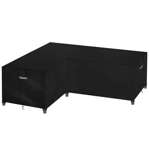 Dokon L-Form Gartenmöbel Abdeckung Wasserdicht Winddicht UV Beständiges Ecksofa Abdeckplane mit Belüftungsöffnungen, Robustes Oxford-Gewebe Schutzhülle für Loungemöbel (210x260x85cm) - Schwarz von Dokon