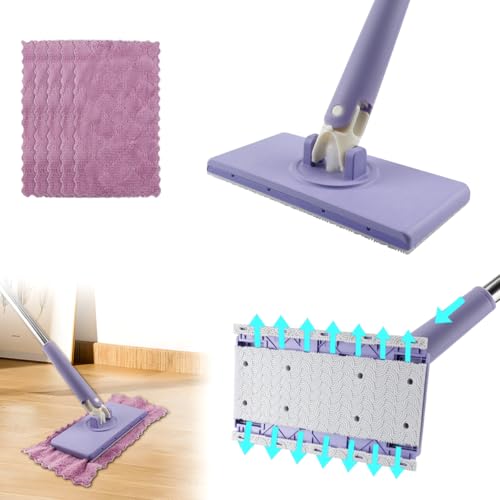 Doksvp Mini Mop Praktischer Wischmopp Set, Automatischer Tuchwechsel Mini-Mopp, 360°Rotating Head Wischmopp, Wischmopp mit Automatischem Stoffwechsel, mit 5 Wischbezug Mikrofaser, für Wänden, Böden von Doksvp