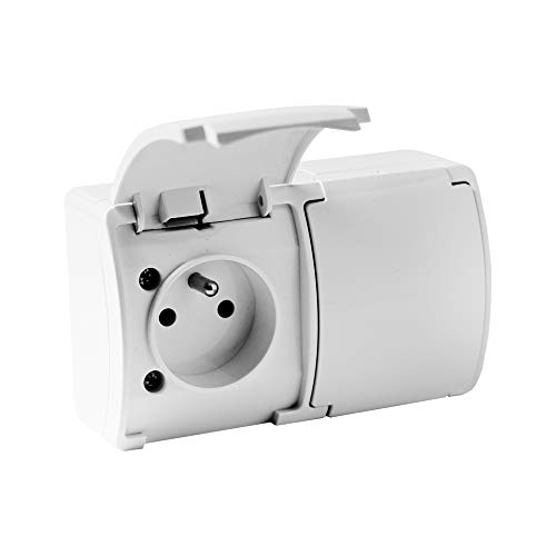 2-fach Steckdose französisch System Doppelsteckdose Klappdeckel IP44 162-01 DV weiß 5867 von Doktorvolt