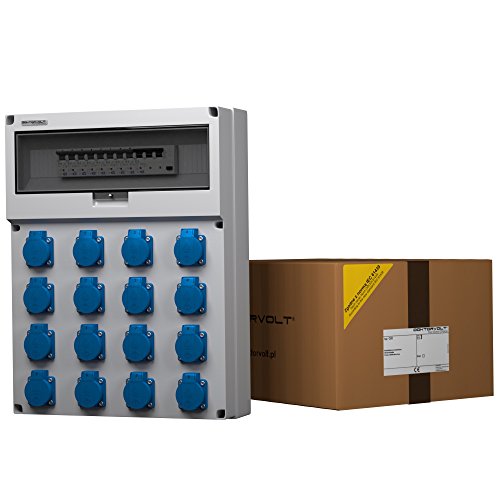 Dokorvolt Stromverteiler mit Mennekes Steckdosen 16x 230V Schuko, 8x LS-Schalter C16A VDE, 1x RCCB FI-Schalter 40A Baustromverteiler Wandverteiler komplett verdrahtet IP44 für Baustellen & Fabriken von Doktorvolt