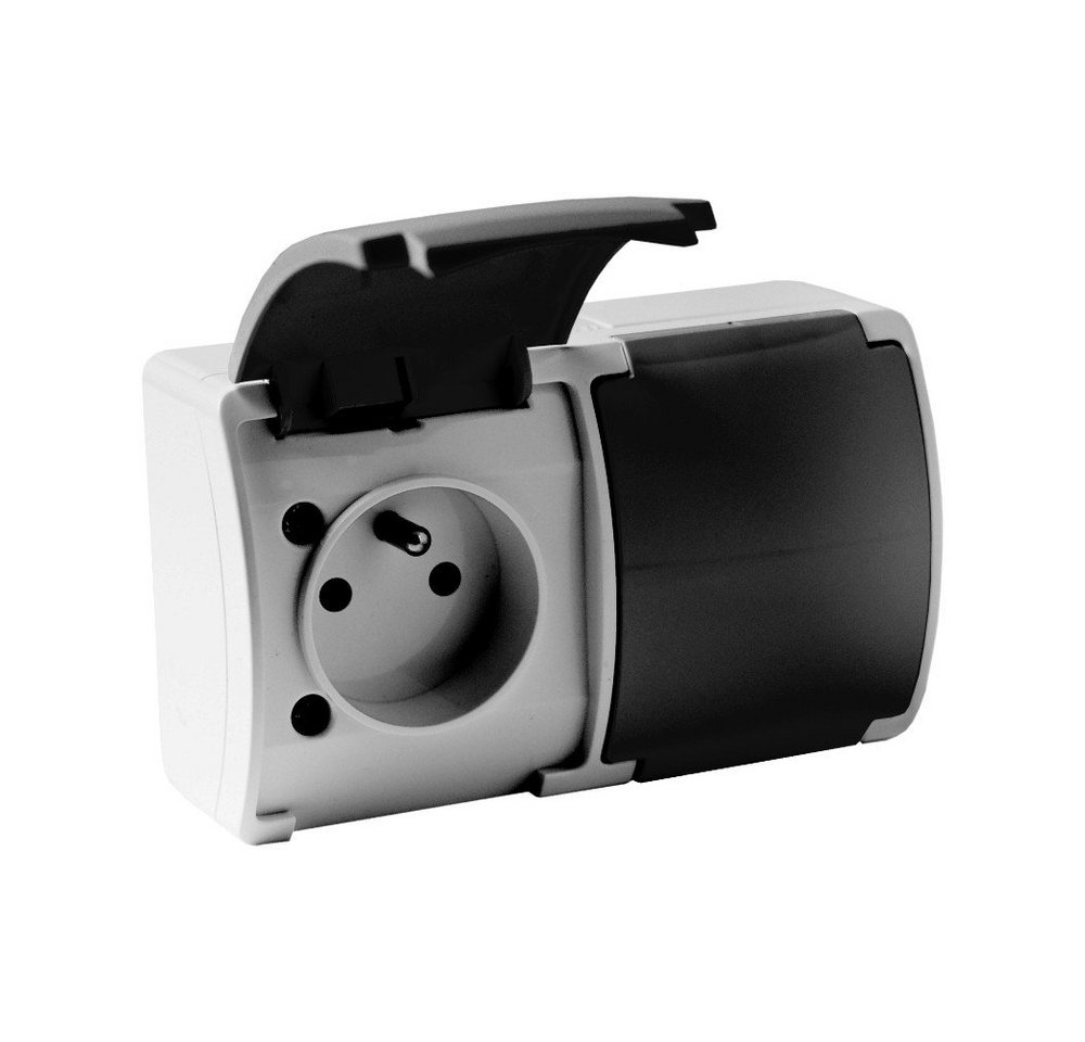 Doktorvolt Aufputz-Steckdose 2-fach Steckdose mit Erdungsstift 230V IP44 Doppel Klappdeckel Aufputz, mit Klappe Doktorvolt Aufputz-Steckdose 2-fach Steckdose mit Erdungsstift 230V IP44 Doppel Klappdeckel Aufputz, mit Klappe von Doktorvolt