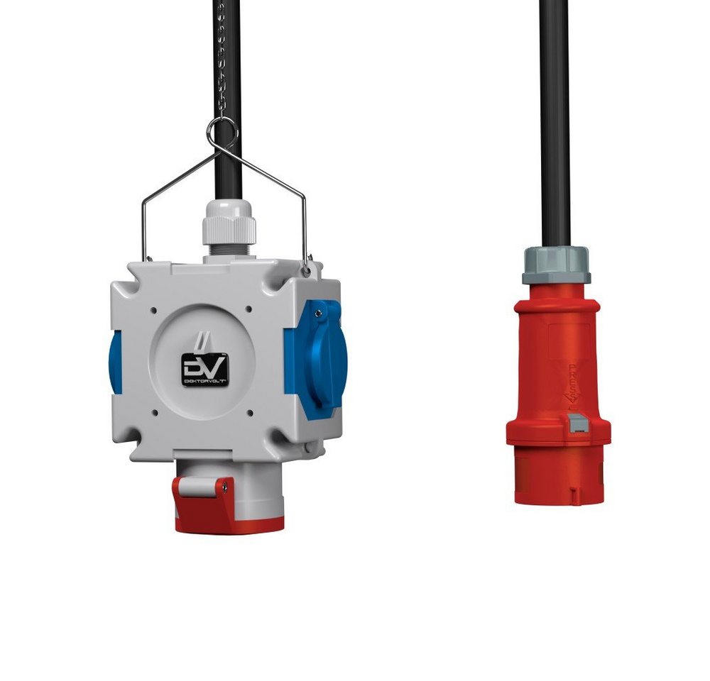 Doktorvolt Energiewürfel Stromverteiler mDV 1x16A/5P 2x230V mit 1,5m Kabel Steckdosenverteiler 3-fach, ausgestattet mit Mennekes-Steckdosen von Doktorvolt