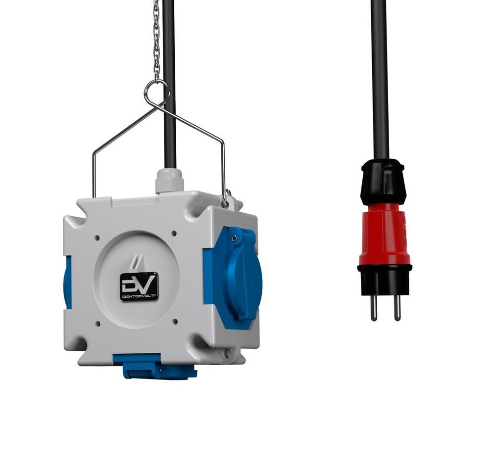 Doktorvolt Energiewürfel Stromverteiler mDV 3x230V mit 1,5m Kabel Verzinktkette Steckdosenverteiler 3-fach von Doktorvolt