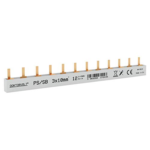Doktorvolt Phasenschiene Stromschiene Sammelschiene 3P Stift 12 Polig 10mm2 PS/SB Schiene Doppelseitig Isoliert 100A DV 9436 Stiftsammelschiene von Doktorvolt