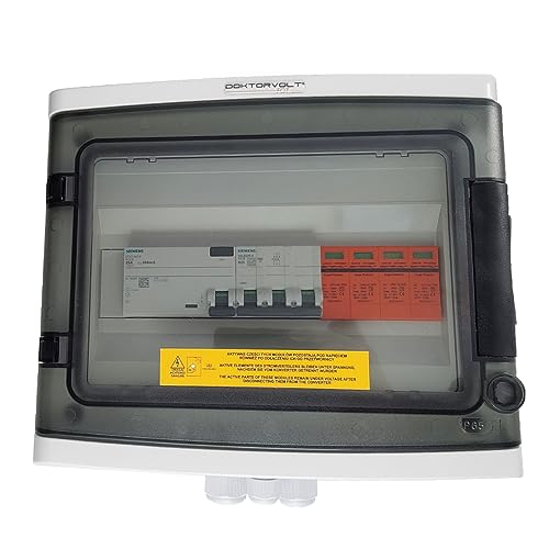 Doktorvolt Solar Anschlusskasten AC SIEMENS LS-Schalter 3P B25A FI-Schalter 25A 300mA Überspannungsschutz T2 Blitzschutz für PV Anlage Photovoltaik 1000V IP65 wasserdicht, anschlussfertig verdrahtet von Doktorvolt