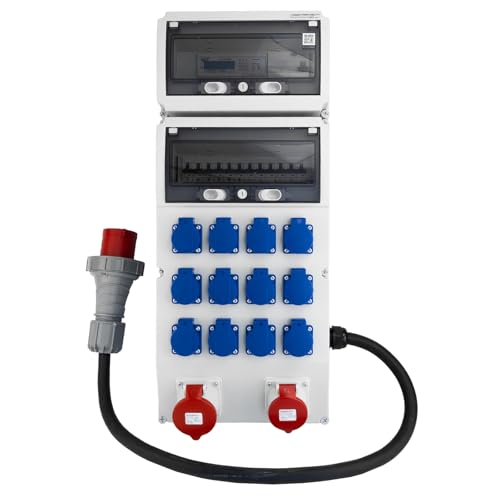 Doktorvolt Stromverteiler Baustromverteiler - 32A 16A 12x230V mit MID-Energiezähler Steckdosen und 5x10mm² Kabel - von Doktorvolt
