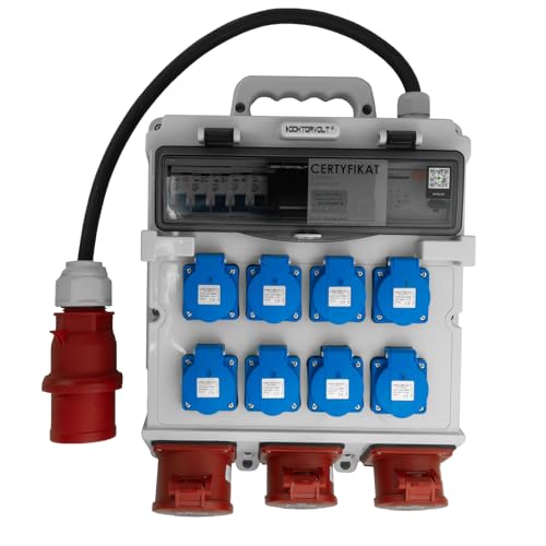 Doktorvolt Stromverteiler Baustromverteiler Mobilverteiler 2x16A 32A CEE 8x230V mit Kabel DV-5022-D TR-S/FI von Doktorvolt