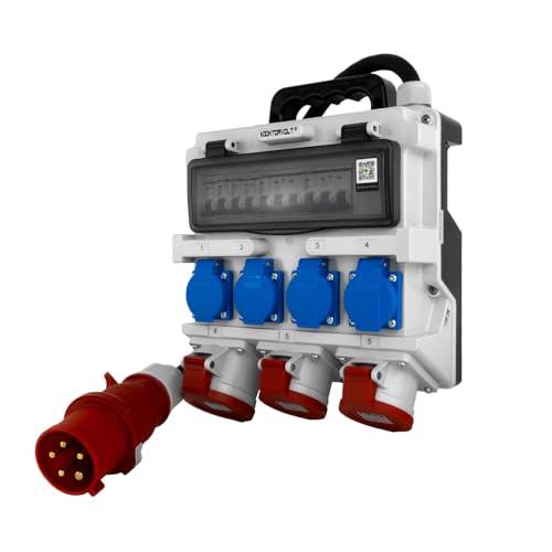 Doktorvolt Stromverteiler Baustromverteiler mit Griff und Kabel mit 32A CEE-Stecker - Mobilverteiler - 2x16A 32A CEE 4x230V von Doktorvolt