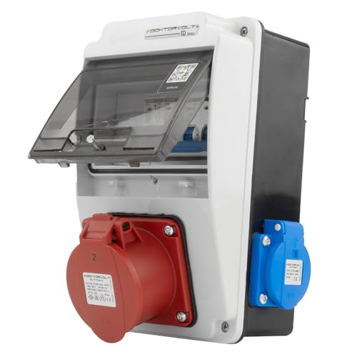 Doktorvolt Stromverteiler Wandverteiler Baustromverteiler 16A 2x230V IP44 Komplett Verdrahtet DV-5107-D XS-S von Doktorvolt