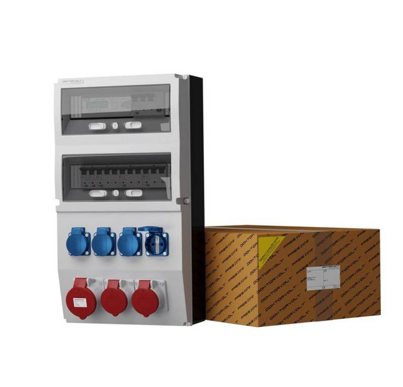 Doktorvolt Stromverteiler eXT-S/FI 32A 2x16A 4x230V Stromzähler Wandverteiler Steckdosenverteiler 7-fach (1x LSS C32A 10kA 3P, 2x LSS C16A 10kA 3P, 2 x LSS C16 1P 10kA, Fi-Schalter SEZ 63A 30mA 4P Typ A), ausgestattet mit Mennekes-Steckdosen von Doktorvolt