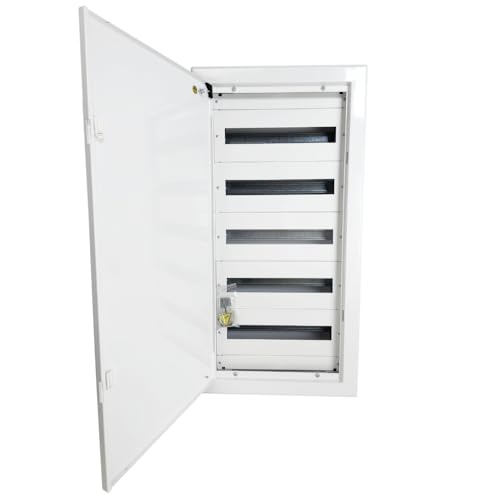 Doktorvolt Verteilerkasten Unterputz Verteiler Sicherungskasten Verteilerschrank Gehäuse aus Metall Unterputzverteiler 90 Module 5-reihig mit Tür Weiß IP30 IK07 für Installation im Haus von Doktorvolt