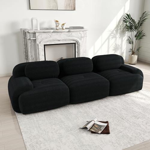 Dolamaní 3 Sitze Sofa, Couch Sofa Cord Stoff für Wohnzimmer,Wohnung,Büro,Einfache Montage (Schwarz, D-(3 Sitzer)) von Dolamaní