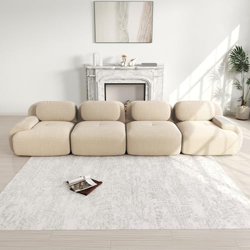 Dolamaní 4 Sitzer Sofa, Couch Sofa Cord Stoff für Wohnzimmer,Wohnung,Büro,Einfache Montage (Beige, H-(4 Sitzer)) von Dolamaní