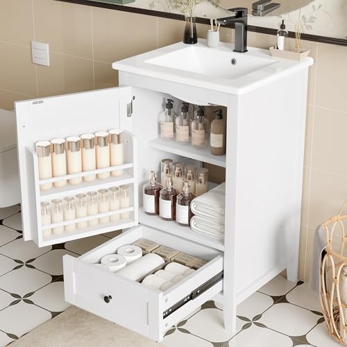 Dolamaní Badmöbel Set 50x45x85 cm, Waschtisch mit Unterschrank, großer Stauraum mit 1 Schranktüren und 1 geräuschlos gleitenden Schublade, Keramikwaschbecken (Weiß) von Dolamaní