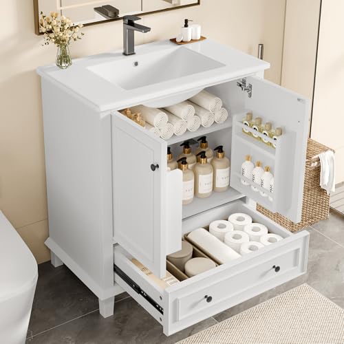 Dolamaní Badmöbel Set 73x45x87 cm, Waschtisch mit Unterschrank, großer Stauraum mit 2 Schranktüren und Einer geräuschlos gleitenden Schublade, für Badezimmer, Gäste WC & Bad (Weiß) von Dolamaní