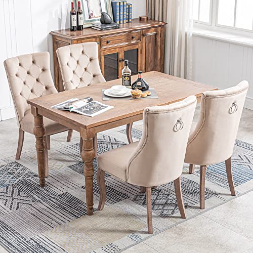 Dolamaní Beige Esszimmerstühle, Luxuriös Weich und Bequem 47cm x 51cm x 97cm Esstisch Stühle, Stuhl mit Hoher Rückenlehne aus Samt und Knopfheftung aus Massivholz (4) von Dolamaní