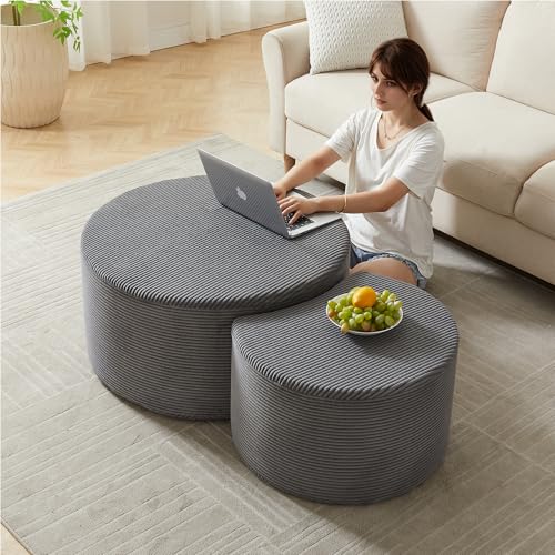 Dolamaní Couchtisch 2er Set Rund, Pure Foam Installation-Free, Fabric, Beistelltisch, Ottoman Wohnzimmer Heimbüro (Black) von Dolamaní