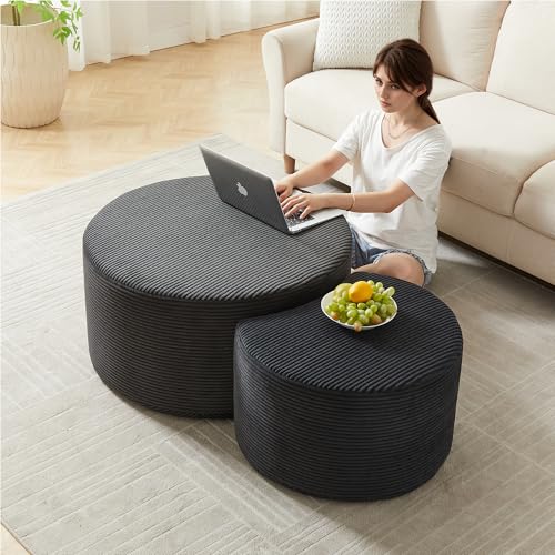 Dolamaní Couchtisch 2er Set Rund, Pure Foam Installation-Free, Fabric, Beistelltisch, Ottoman Wohnzimmer Heimbüro (Grau) von Dolamaní