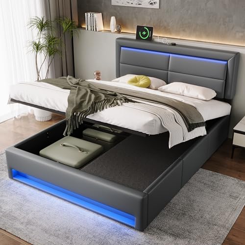Dolamaní Doppelbett 140x190 cm mit 3 Schubladen und Großer Stauraum, Polsterbett Bett mit PU gekieselt, ohne Matratze (Grau) von Dolamaní