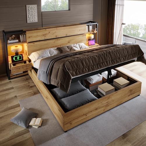 Dolamaní Doppelbett 160×200 cm, Stauraum-Kopfteil und Schubladen, Hydraulisches Stauraumbett, Holzbett Funktionsbett und USB &Type-C Ladeanschluss, Tragfähigkeit 300 kg Ohne Matratze (Eichenfarbe) Dolamaní Doppelbett 160×200 cm, Stauraum-Kopfteil und Schubladen, Hydraulisches Stauraumbett, Holzbett Funktionsbett und USB &Type-C Ladeanschluss, Tragfähigkeit 300 kg Ohne Matratze (Eichenfarbe) von Dolamaní